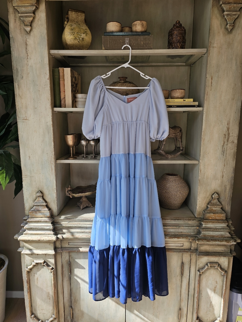 Jessakae Tiered Maxi Colorblock Whimsical Garden Party Luna Blue Dress - Picture 3 of 7